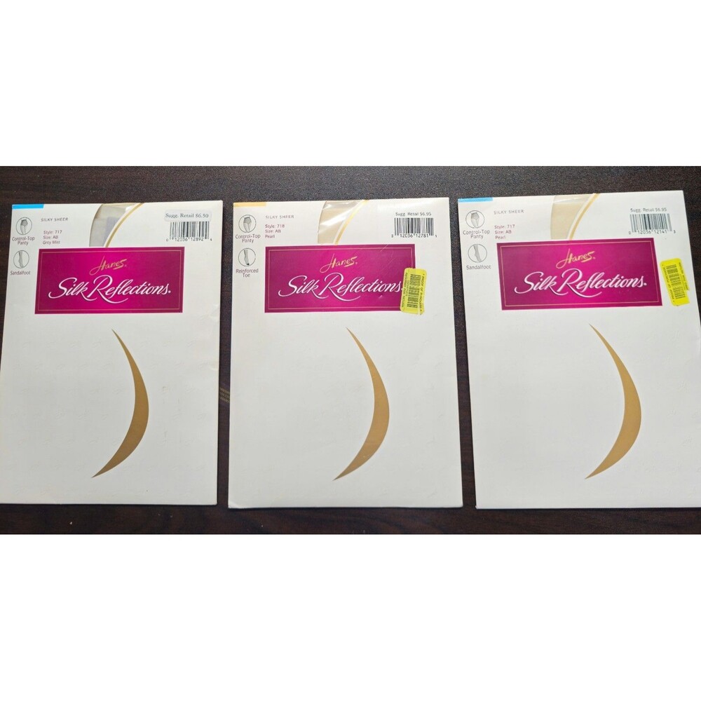 Hanes Silk Reflections Control Top Pantyhose Size AB Pearl Grey Mist Lot 3 NIP